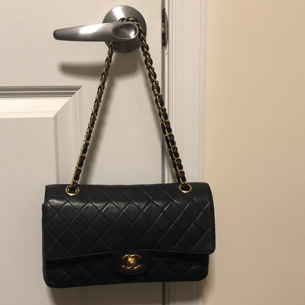 Chanel Classic Caviar Black Gold tone